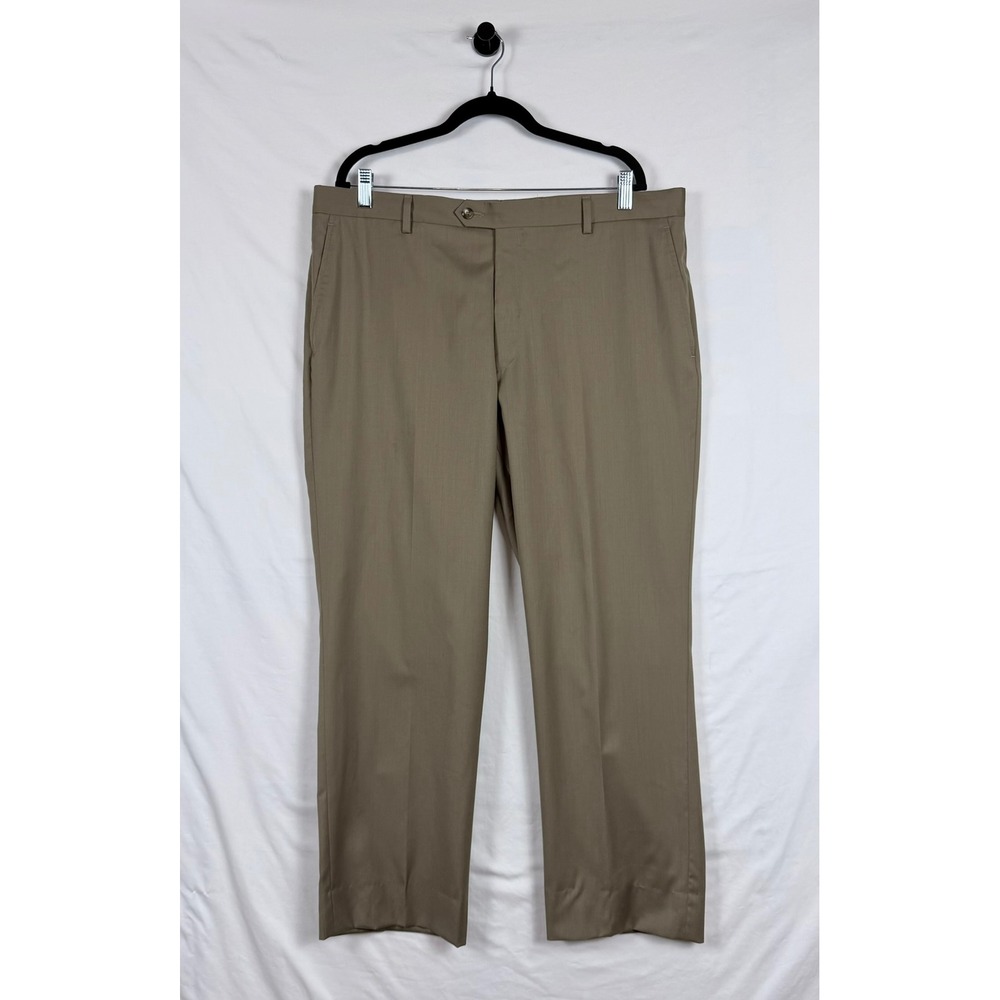 Jos A Bank Pants 37R Tailored Fit Tan 100% Wool Flat Front Professional Formal
